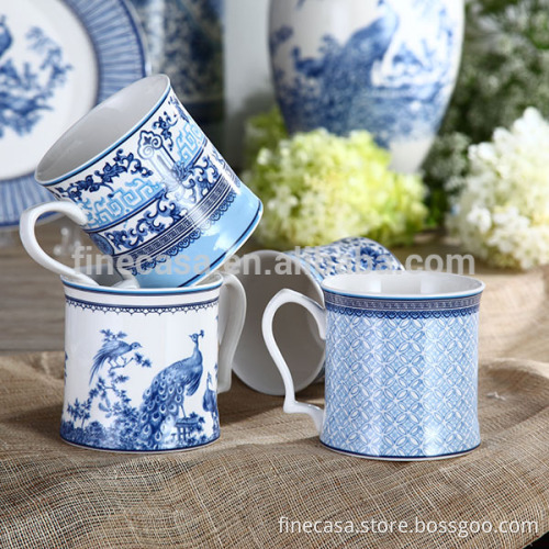 12OZ Elegant Style Blue and White Coffee Mug Gift set